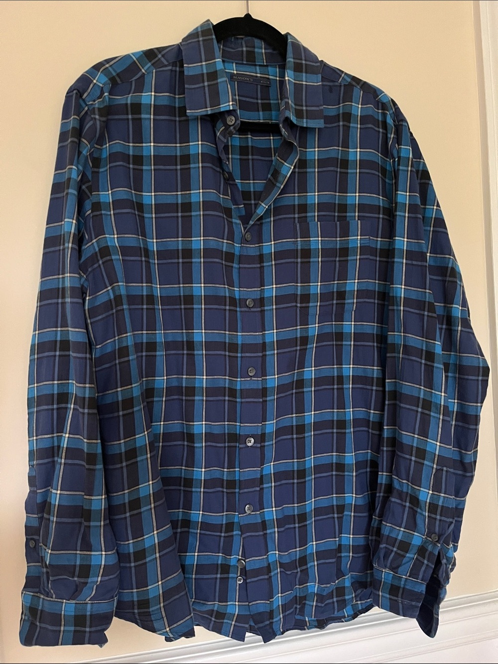 Men's Navy & Teal Plaid Long-Sleeve Button-Down Shirt